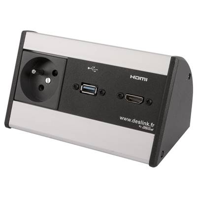 Boitier de Table Saillie Multifonctions Type BTS Alu : Secteur, HDMI, USB 5 m
