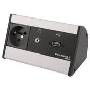 Boitier de Table Saillie Multifonctions Type BTS Alu : Secteur, USB, jack 3,5 ST 5 m