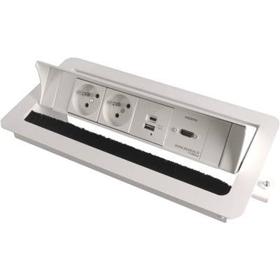 Boitier de Table Encastrable Multifonctions BTU Blanc : 2 Secteurs, Chargeur, HDMI 2 m