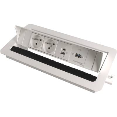 Boitier de Table Encastrable Multifonctions BTU Blanc : 2 Secteurs, Chargeur, USB 5 m