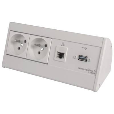 Boitier de Table Saillie Multifonctions Type BTS Blanc : 2 Secteurs, RJ45, USB 5 m