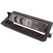 Boitier de Table Encastrable Multifonctions BTU Noir : 2 Secteurs, Chargeur, HDMI 2 m