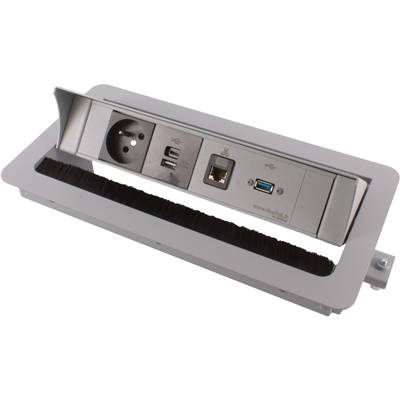Boitier de Table Encastrable Multifonctions BTU Silver : Secteur, Chargeur, RJ45, USB 5 m