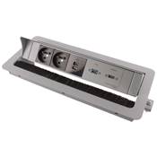 Boitier de Table Encastrable Multifonctions BTU Silver : 2 Secteurs, Chargeur, HDMI, USB 2 m