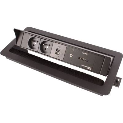 Boitier de Table Encastrable Multifonctions BTU Noir : 2 Secteurs, Chargeur, HDMI, jack 3,5 st 5 m