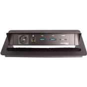 Boitier de Table Encastrable Multifonctions BTU Noir : Secteur, HDMI, RJ45, 2 USB, 5 m