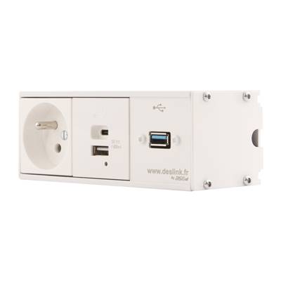 Réglette de connexion Multifonctions BCDA Blanc : Secteur, Chargeur, USB 5 m