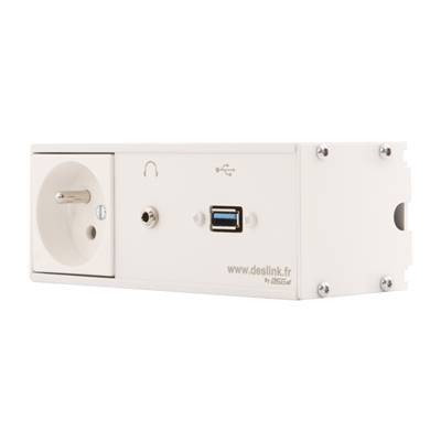 Réglette de connexion Multifonctions BCDA Blanc : Secteur, USB, jack 3,5 ST 5 m