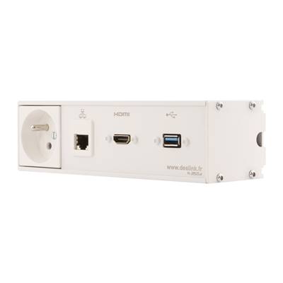 Réglette de connexion Multifonctions BCDA Blanc : Secteur, HDMI, RJ45, USB 2 m