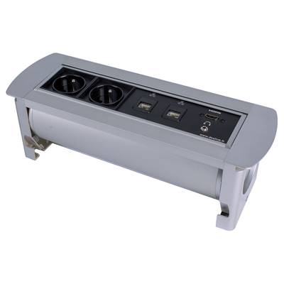 Boitier de Table Rotatif Manuel Multifonctions BTRM : 2 Secteurs, 1 HDMI, 2 RJ45, 1 Jack, 5m