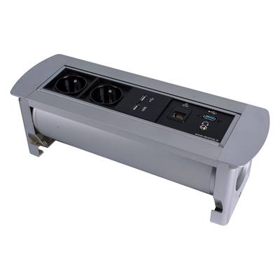 Boitier de Table Rotatif Manuel Multifonctions BTRM : 2 Secteurs, 1 chargeur, 1 USB, 1 RJ45, 1 Jack 5m