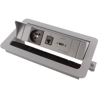 Boitier de Table Encastrable Multifonctions BTU Silver : Secteur, HDMI, RJ45 5 m