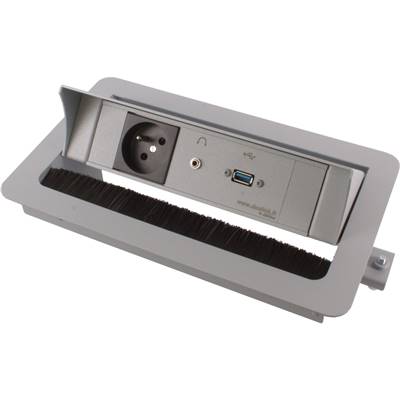 Boitier de Table Encastrable Multifonctions BTU Silver : Secteur, USB, jack 3,5 ST 5 m