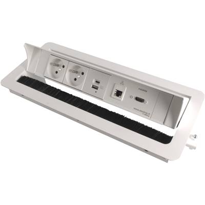 Boitier de Table Encastrable Multifonctions BTU Blanc : 2 Secteurs, Chargeur, HDMI, RJ45 2 m