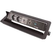 Boitier de Table Encastrable Multifonctions BTU Noir : 2 Secteurs, Chargeur, RJ45, USB 5 m