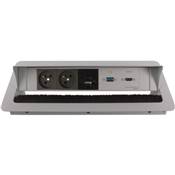 Boitier de Table Encastrable Multifonctions BTU Silver : 2 Secteurs, Chargeur, HDMI, USB 5 m