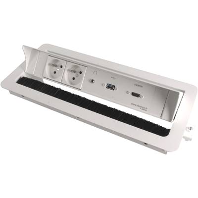 Boitier de Table Encastrable Multifonctions BTU Blanc : 2 Secteurs, HDMI, USB, jack 3,5 st 2 m