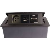 Boitier de Table Encastrable Multifonctions BT45 Noir : Secteur, Chargeur, HDMI 2 m