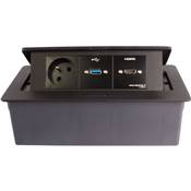 Boitier de Table Encastrable Multifonctions BT45 Noir : Secteur, HDMI, USB 2 m