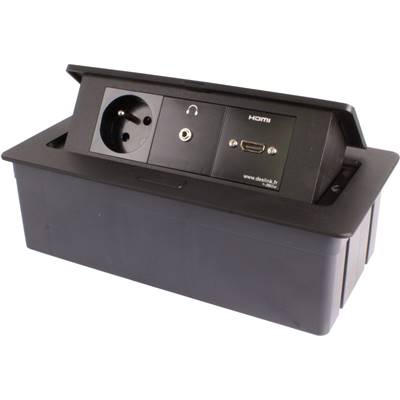 Boitier de Table Encastrable Multifonctions BT45 Noir : Secteur, HDMI, Jack 3,5 st 2 m