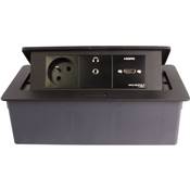 Boitier de Table Encastrable Multifonctions BT45 Noir : Secteur, HDMI, Jack 3,5 st 2 m