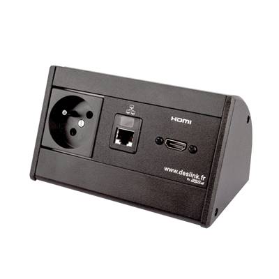 Boitier de Table Saillie Multifonctions Type BTS Noir : Secteur, HDMI, RJ45 2 m