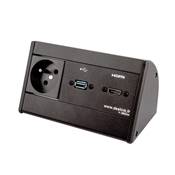 Boitier de Table Saillie Multifonctions Type BTS Noir : Secteur, HDMI, USB 2 m