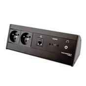 Boitier de Table Saillie Multifonctions Type BTS Noir : 2 Secteurs, HDMI, RJ45, jack 3,5 st 2 m