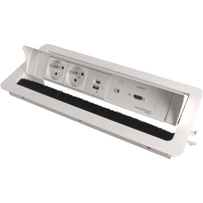 Boitier de Table Encastrable Multifonctions BTU Blanc : 2 Secteurs, Chargeur, HDMI, jack 3,5 st 5 m