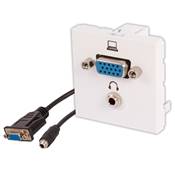 Plastron 45x45 VGA Full Pin + Mini Jack 3.5 Stéréo Femelles/Femelles, Blanc