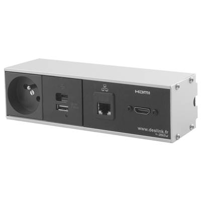 Réglette de connexion Multifonctions BCDA Alu : Secteur, Chargeur, HDMI, RJ45 2 m