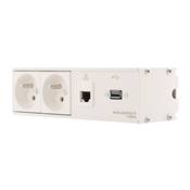 Réglette de connexion Multifonctions BCDA Blanc : 2 Secteurs, RJ45, USB 5 m