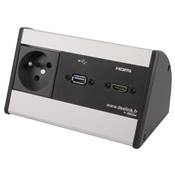 Boitier de Table Saillie Multifonctions Type BTS Alu : Secteur, HDMI, USB 5 m