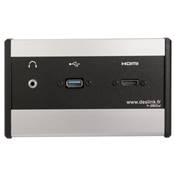 Boitier de Table Saillie Multifonctions Type BTS Alu : HDMI, USB, Jack 3,5 st 2 m