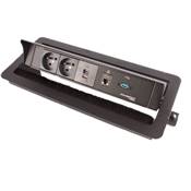 Boitier de Table Encastrable Multifonctions BTU Noir : 2 Secteurs, Chargeur, RJ45, USB 2 m