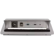 Boitier de Table Encastrable Multifonctions BTU Silver : Secteur, HDMI, RJ45, USB, jack 3,5 st 2 m