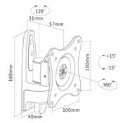 Support Mural Orientable Inclinable et Rotatif pour Ecran Plat 13" à 27"