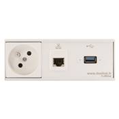 Réglette de connexion Multifonctions BCDA Blanc : Secteur, RJ45, USB 2 m