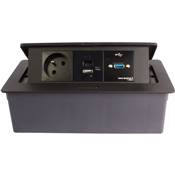Boitier de Table Encastrable Multifonctions BT45 Noir : Secteur, Chargeur, USB 2 m