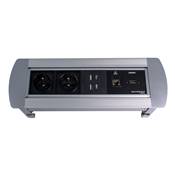 Boitier de Table Rotatif Manuel Multifonctions BTRM : 2 Secteurs, 1 chargeur, 1 HDMI, 1 RJ45 2m