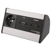 Boitier de Table Saillie Multifonctions Type BTS Alu : Secteur, HDMI, USB 2 m