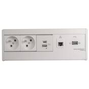 Boitier de Table Saillie Multifonctions Type BTS Blanc : 2 Secteurs, Chargeur, RJ45, USB 5 m