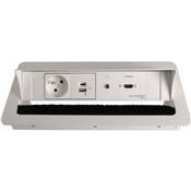 Boitier de Table Encastrable Multifonctions BTU Blanc : Secteur, Chargeur, HDMI, Jack 3,5 st 2 m