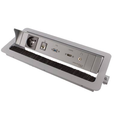 Boitier de Table Encastrable Multifonctions BTU Silver : Secteur, HDMI, RJ45, USB, jack 3,5 st 2 m