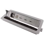 Boitier de Table Encastrable Multifonctions BTU Silver : Secteur, HDMI, RJ45, 2 USB, 2 m