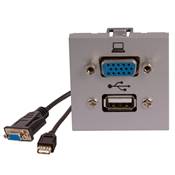 Plastron 45x45 VGA Full Pin + USB A 2.0 Femelles/Femelles Silver