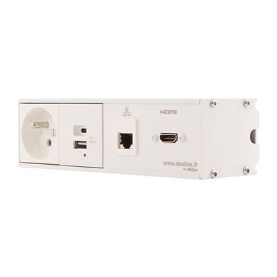 Réglette de connexion Multifonctions BCDA Blanc : Secteur, Chargeur, HDMI, RJ45 2 m