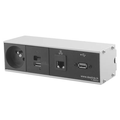 Réglette de connexion Multifonctions BCDA Alu : Secteur, Chargeur, RJ45, USB 2 m