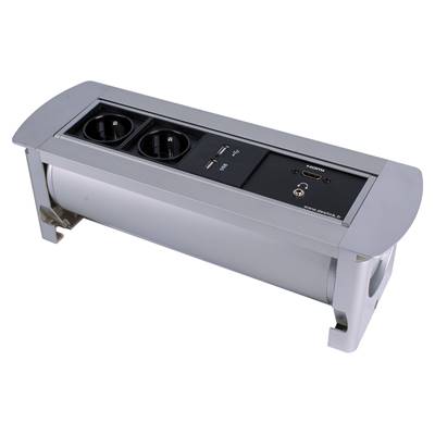 Boitier de Table Rotatif Manuel Multifonctions BTRM : 2 Secteurs, 1 chargeur, 1 HDMI, 1 Jack 5m