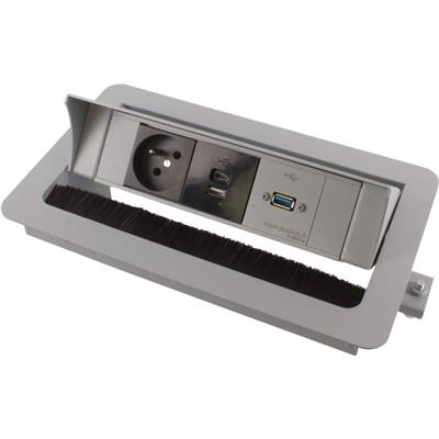 Boitier de Table Encastrable Multifonctions BTU Silver : Secteur, Chargeur, USB 2 m